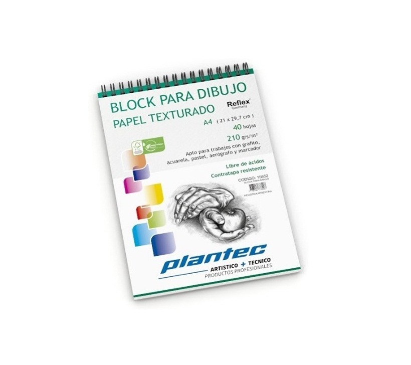 BLOCK DE DIBUJO C/ESPIRAL SUPERIOR PLANTEC A4 210G BLANCO TEXTURADO 40H