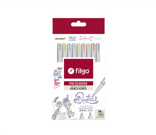 RESALTADOR FILGO MULTILIGHTER DOBLE PUNTA PASTEL CJ X18