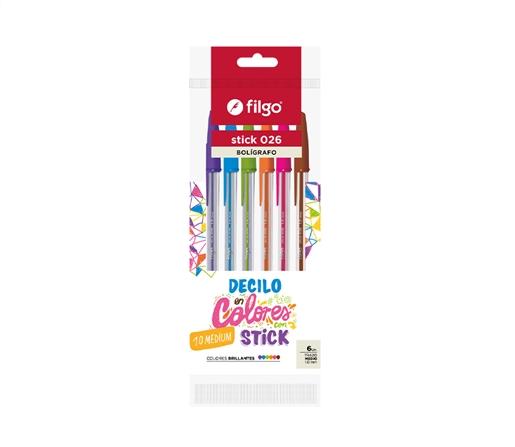 BOLIGRAFO FILGO STICK 026 1.0 SURTIDO EST X6