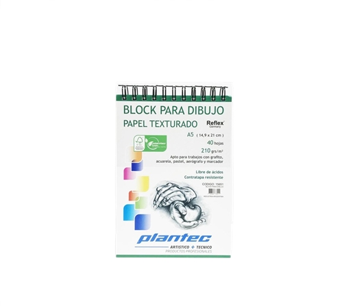 BLOCK DE DIBUJO C/ESPIRAL SUPERIOR PLANTEC A5 210G BLANCO TEXTURADO 40H