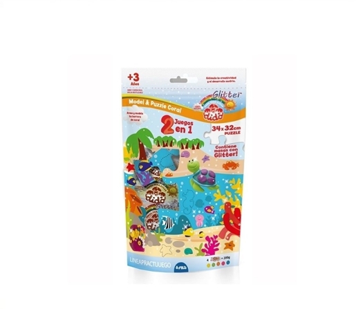 SET MASA DIDO CORAL C/MOLDE RODILLO Y ESTECA + PUZZLE 34X315CM
