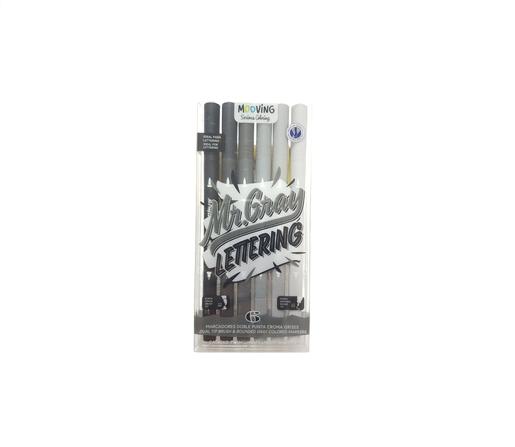 MARCADOR DOBLE PUNTA PINCEL COLORING CROMA GRISES X 6
