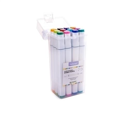 MARCADOR DOBLE PUNTA PERMANENTE MULTIPAPER EST. PLASTICO X12