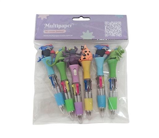 BOLIGRAFO 4 COLORES MINI WILD ANIMALS LED RGB BL X6