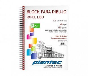 BLOCK DE DIBUJO C/ESPIRAL LATERAL PLANTEC A5 120G BLANCO 40H