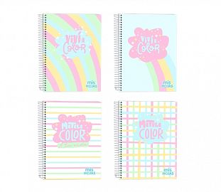 CUADERNO C/ESPIRAL MIS HOJAS VIVI COLOR PASTEL T/D A4 100H CUADRICULADO