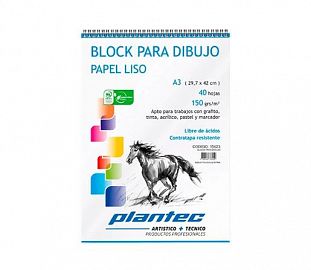 BLOCK DE DIBUJO C/ESPIRAL SUPERIOR PLANTEC A3 150G BLANCO 40H