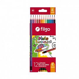 LAPIZ DE COLOR FILGO PINTO BORRABLE C/GOMA X12