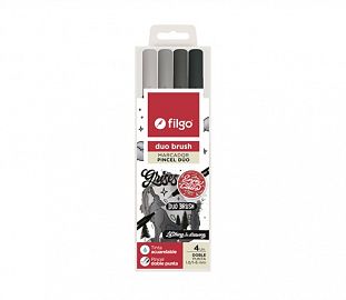 MARCADOR DOBLE PUNTA PINCEL FILGO DUO BRUSH ACUARELABLE GRISES EST X4
