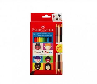 LAPIZ DE COLOR FABER CASTELL ECOLAPIZ CARAS COLORES 12+3 SKIN BICOLOR