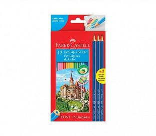 LAPIZ DE COLOR FABER CASTELL ECOLAPIZ LARGO X12 + 3 GRAFITOS