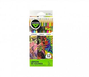 LAPIZ DE COLOR PIZZINI PASTEL. NEON Y METAL CJ X12