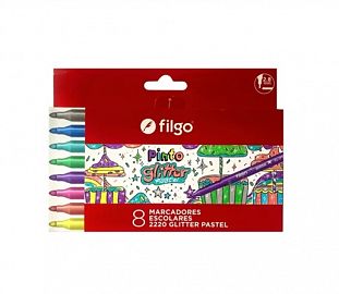 MARCADOR ESCOLAR FILGO PINTO 2220 GLITTER PASTEL EST X8