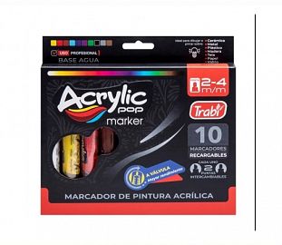 MARCADOR A VALVULA TRABI ACRYLIC POP 2-4MM EST X10