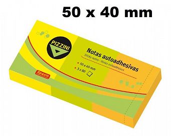 NOTAS ADHESIVAS PIZZINI FLUO 3 COLORES 50X40MM 3X80H