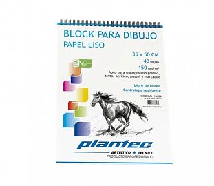 BLOCK DE DIBUJO C/ESPIRAL SUPERIOR PLANTEC 35X50 150G BLANCO 40H