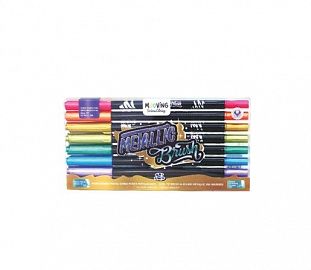 MARCADOR DOBLE PUNTA PINCEL COLORING METALIZADO X 8